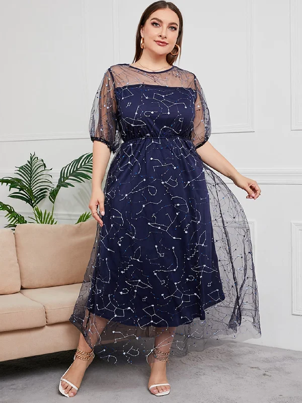 Sleeveless midi dresses with lace details for summer weddings KittenAlarm - Plus Sequins Embroidery Mesh Overlay Dress Sleeveless midi dresses with lace details for summer weddings KittenAlarm - Plus Sequins Embroidery Mesh Overlay Dress