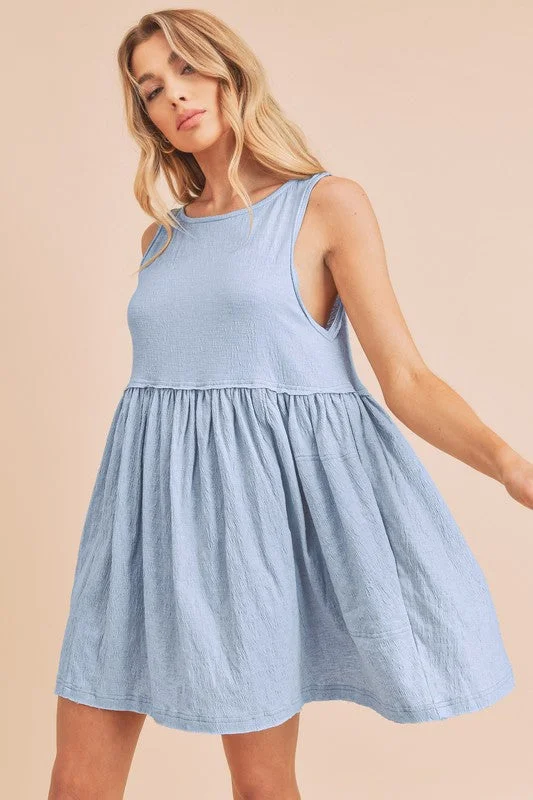 Mini dresses with pom - pom trims for a playful feel Round Neck Mini Tank Dress