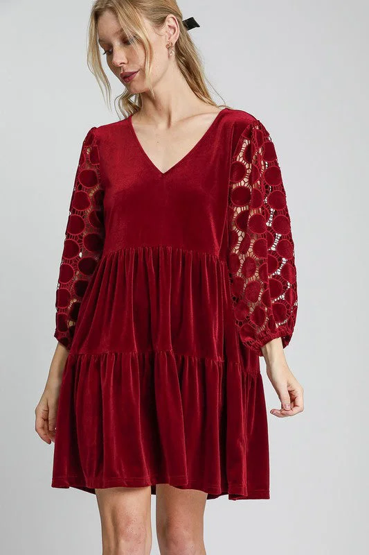 Leather mini dresses for a edgy style Umgee Dotted Lace Sleeve Tiered Velvet Mini Dress Leather mini dresses for a edgy style Umgee Dotted Lace Sleeve Tiered Velvet Mini Dress