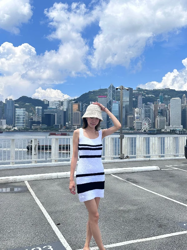 Strapless mini dresses for a beach vacation Striped Knitted Mini Dress