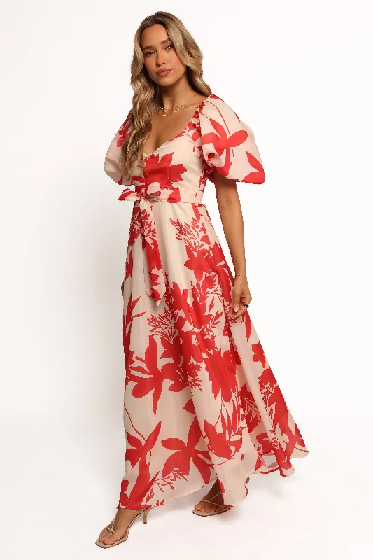 Midi dresses with belted waists to accentuate the figure Ellery Midi Dress - Red Floral Midi dresses with belted waists to accentuate the figure Ellery Midi Dress - Red Floral