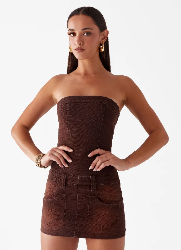 Metallic mini dresses for a glamorous event Heading South Mini Dress - Brown