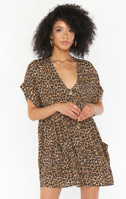 Mini dresses with abstract prints for an artistic look Odessa Dress ~ Latte Cheetah