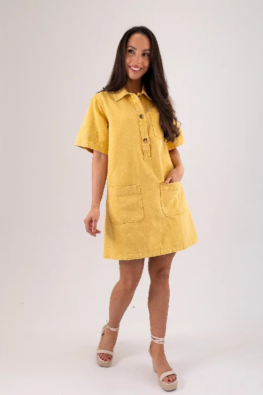 Plaid mini dresses for fall fashion Kiera Denim T-Shirt Dress In Yellow