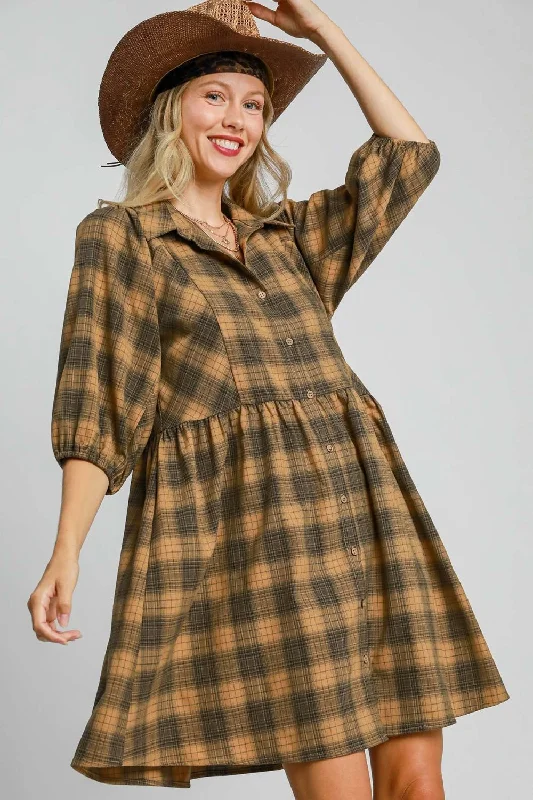 Animal print mini dresses for a bold statement Full Size Plaid Button Front Collared Neck Mini Shirt Dress Plus Size