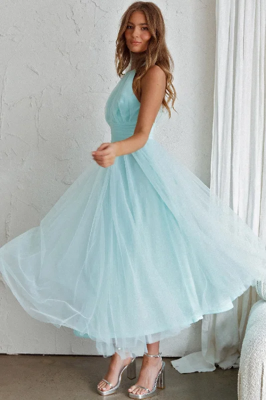 Midi dresses with empire waists for a flattering maternity option Andria Halterneck Tulle Midi Dress Mint