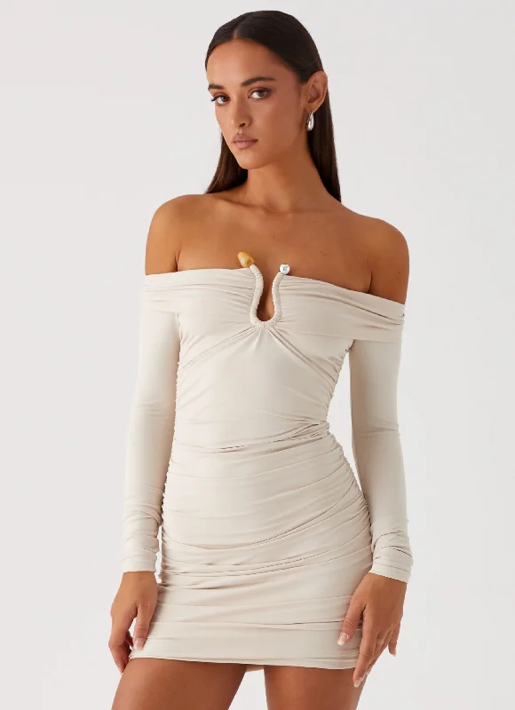 Satin mini dresses for a luxurious feel Rudy Long Sleeve Mini Dress - Ivory