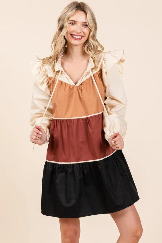 Mini dresses with abstract prints for an artistic look Tiered Color Block Mini Dress