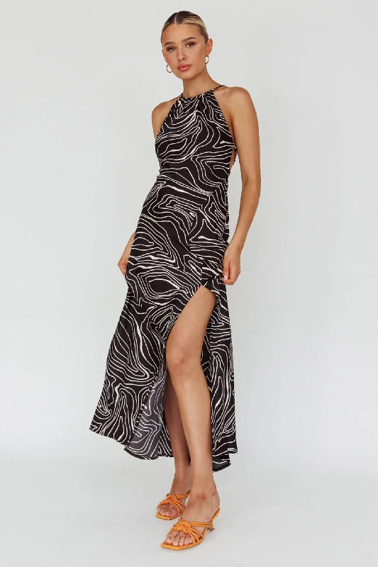 Wrap - style midi dresses in silk for a sophisticated office look Onella Halterneck Laced Back Maxi Dress Ripple Black Wrap - style midi dresses in silk for a sophisticated office look Onella Halterneck Laced Back Maxi Dress Ripple Black