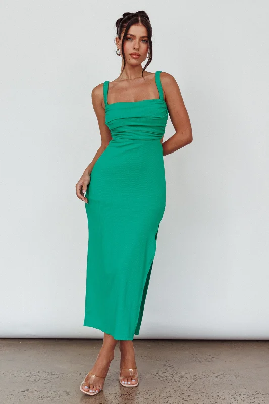 Sleeveless midi dresses with lace details for summer weddings Cosmic Love Strappy Back Midi Dress Green