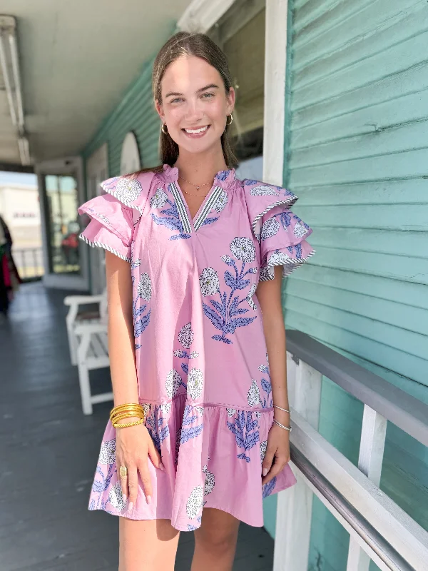 Linen mini dresses for a breathable summer option The Ellie Poppy Printed Dress-Pink