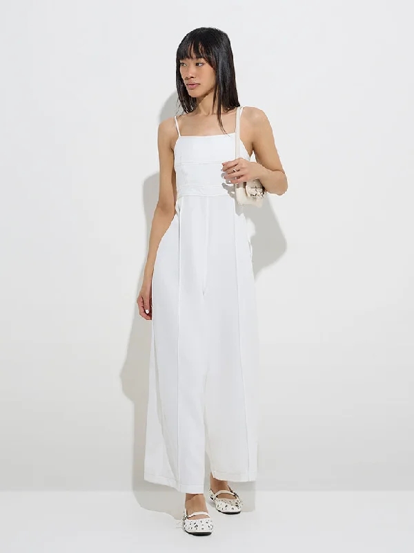 Printed mini dresses for a casual day out Nuon White Cut-Out Detailed Jumpsuit