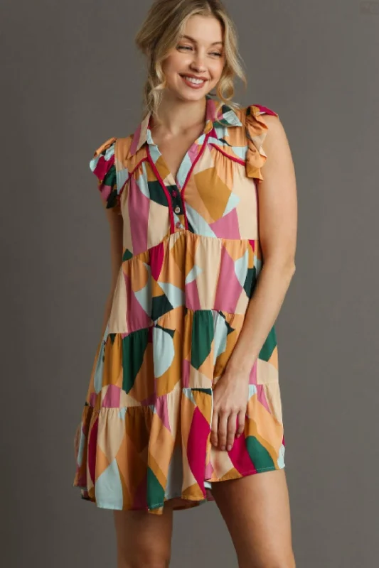 Mini dresses with tassel accents for a fun touch Full Size Button Detail Ruffle Sleeve Mini Dress Plus Size