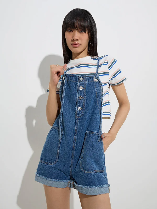Mini dresses with fringe for a bohemian style Nuon Blue Denim Dungaree