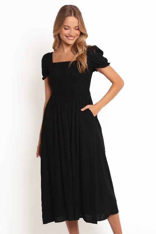 Midi dresses with puff sleeves for a vintage - inspired look Felicite Midi Dress - Black Midi dresses with puff sleeves for a vintage - inspired look Felicite Midi Dress - Black