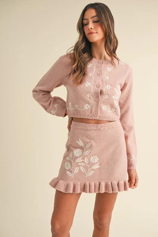 Mini dresses with pleated skirts for a classic look MABLE Floral Embroidered Crop Cardigan and Ruffled Mini Skirt Set Mini dresses with pleated skirts for a classic look MABLE Floral Embroidered Crop Cardigan and Ruffled Mini Skirt Set