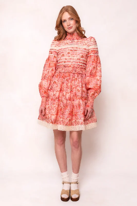 Mini dresses with V - necklines for a flattering shape Elizabeth Dress in Pink Floral Mini dresses with V - necklines for a flattering shape Elizabeth Dress in Pink Floral