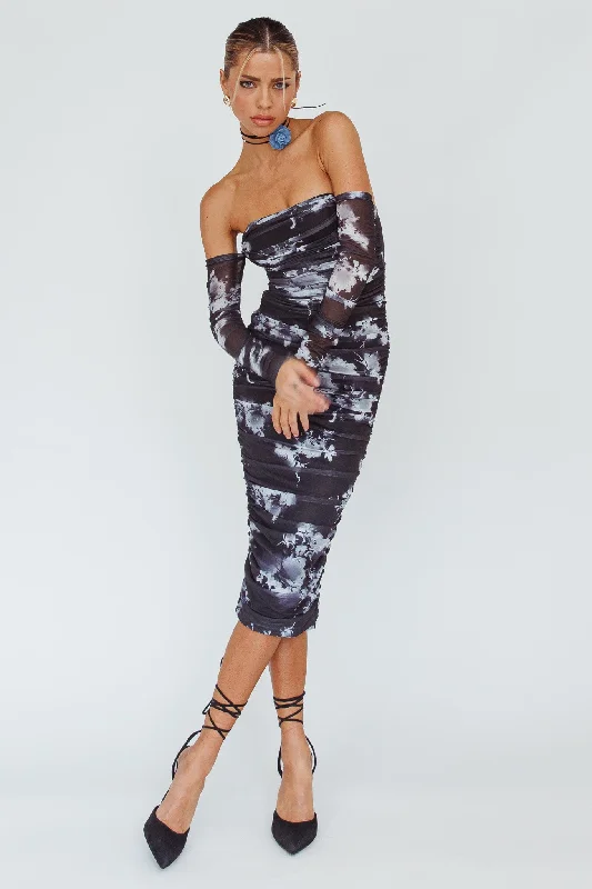 Midi dresses with geometric cutouts for a contemporary and edgy look Cece Off-Shoulder Midi Dress Floral Black
