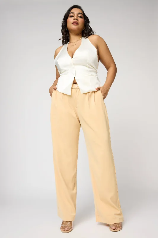 Wide - Leg Women's Chiffon Palazzo Pants for a Flowy AppealMaple Beige Curve Pleated Straight Korean Pants Wide - Leg Women's Chiffon Palazzo Pants for a Flowy AppealMaple Beige Curve Pleated Straight Korean Pants