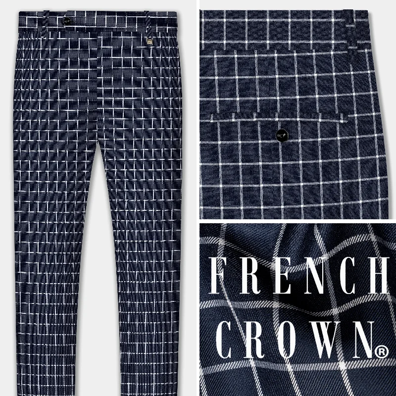 Admiral Blue and White Windowpane Wool Rich Pant