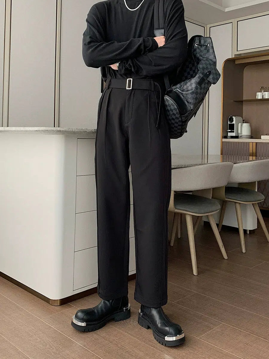 Plus Size Women's Drawstring - Waist Loungewear Pants in Soft FabricsBelted Slim Fit Straight Leg Pants Plus Size Women's Drawstring - Waist Loungewear Pants in Soft FabricsBelted Slim Fit Straight Leg Pants