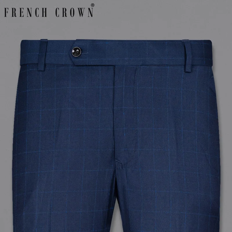 Big Stone Blue Super fine Subtle Checkered Wool Rich Pant