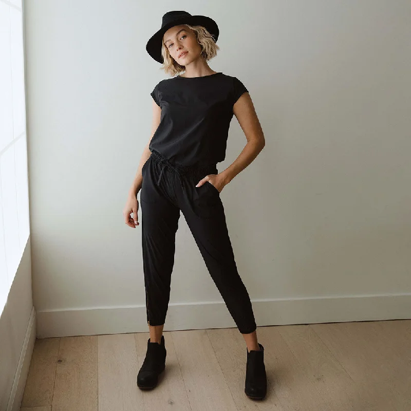 Women's Straight - Leg Linen Pants for a Breezy Summer LookBlack Jumpsuit