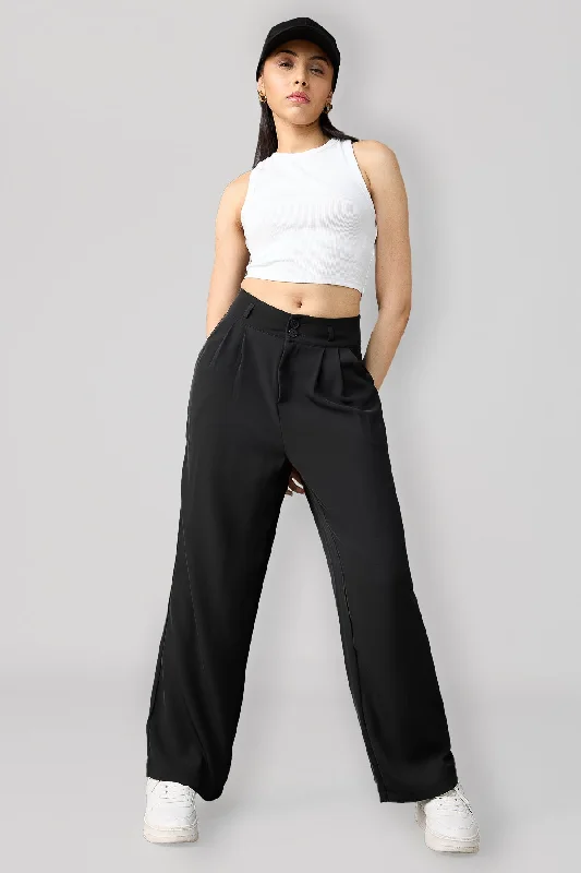 Plus Size Women's Cargo Pants with Multiple Pockets for HikingClassic Pleated Wide Leg Korean Pants - Black Plus Size Women's Cargo Pants with Multiple Pockets for HikingClassic Pleated Wide Leg Korean Pants - Black