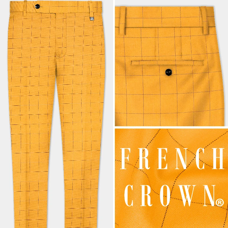 Cantaloupe Yellow herringbone Windowpane Pant