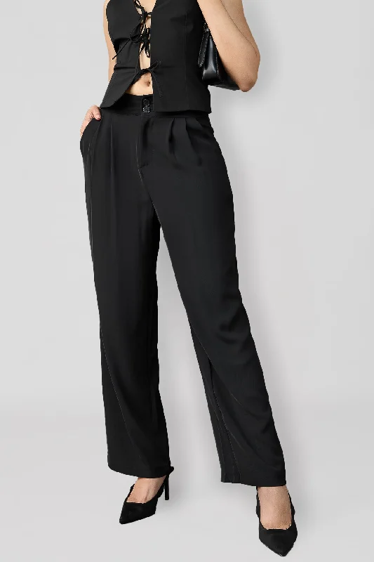 Plus Size Women's Elastic - Waist Culottes in Earth TonesMidnight Black Korean Pleated Pants Plus Size Women's Elastic - Waist Culottes in Earth TonesMidnight Black Korean Pleated Pants
