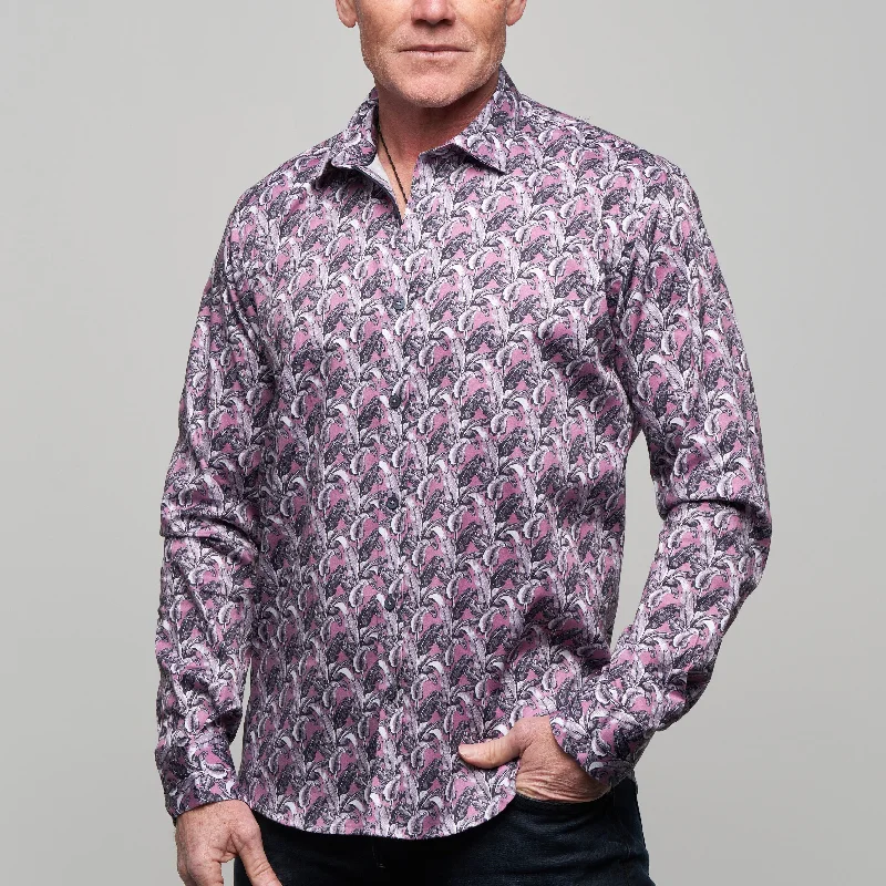 JF2302 JIMMY FOX Leaf Print Tailored Fit Long Sleeve Shirt