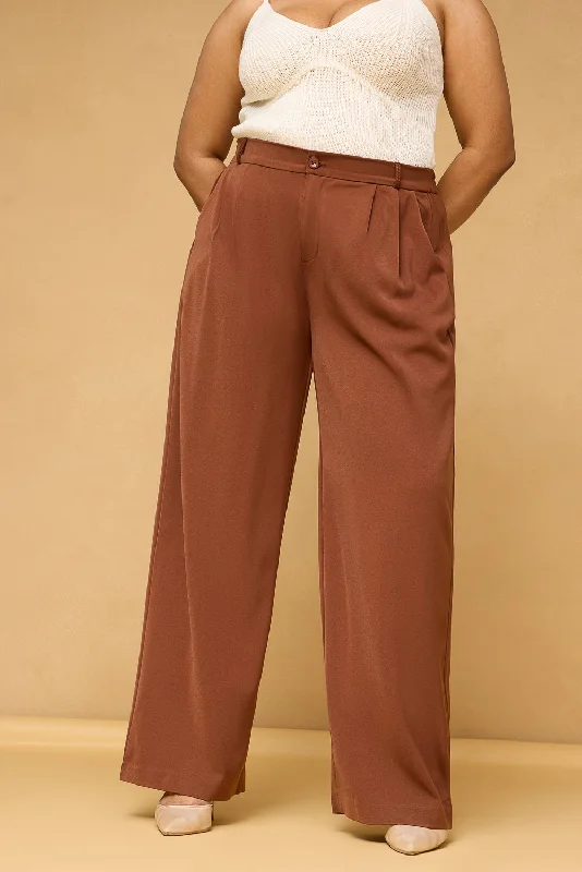 Palazzo Style Women's Printed Trousers in Bohemian PatternsCurve Rust Brown Pleated Korean Pants