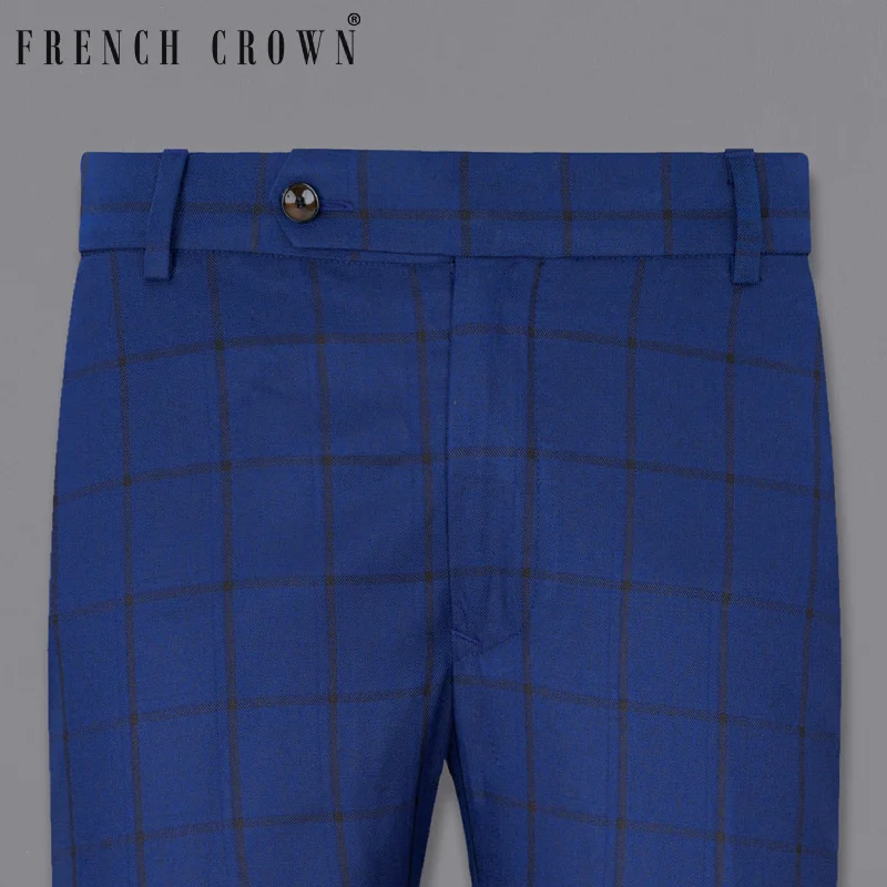 Straight - Leg Women's Vegan Leather Pants for a Chic LookDeep Sapphire Windowpane Pant Straight - Leg Women's Vegan Leather Pants for a Chic LookDeep Sapphire Windowpane Pant