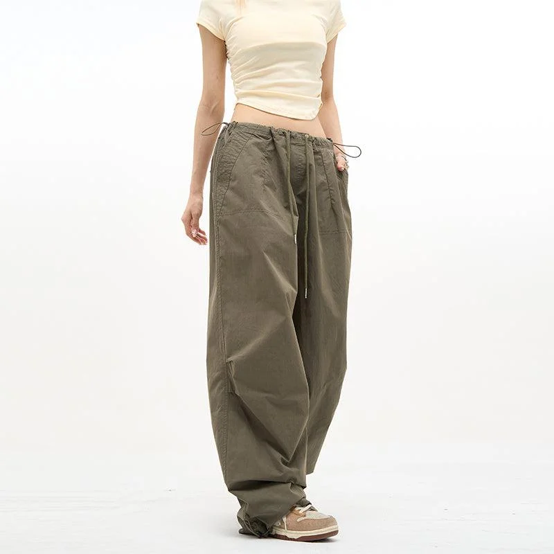 Drawstring Wide Cut Parachute Pants