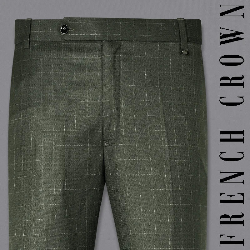 Plus Size Women's High - Waisted Bootcut Jeans in Distressed StyleDune Dark Green Subtle Checkered Pant Plus Size Women's High - Waisted Bootcut Jeans in Distressed StyleDune Dark Green Subtle Checkered Pant