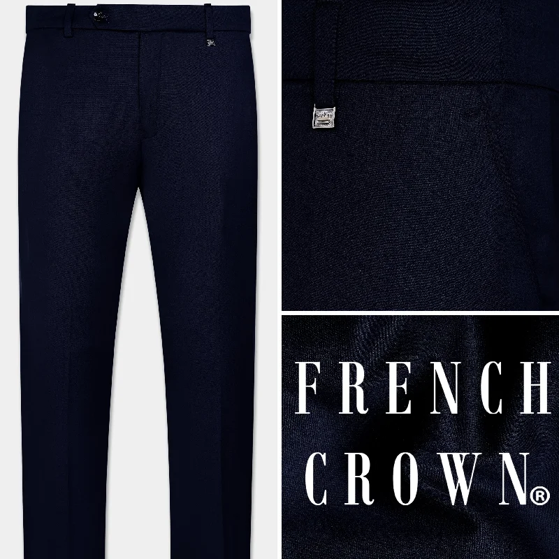 Ebony Blue Wool Rich Stretchable Waistband Pant