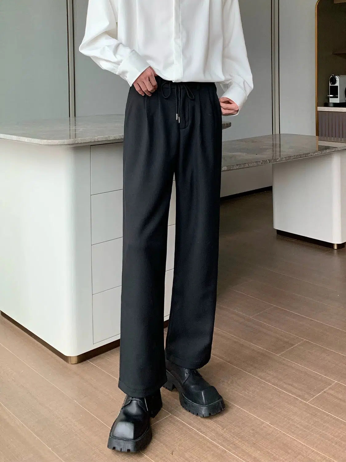 Wide - Leg Women's Chiffon Palazzo Pants for a Flowy AppealElastic Waist Drawstring Straight-leg Pants Wide - Leg Women's Chiffon Palazzo Pants for a Flowy AppealElastic Waist Drawstring Straight-leg Pants