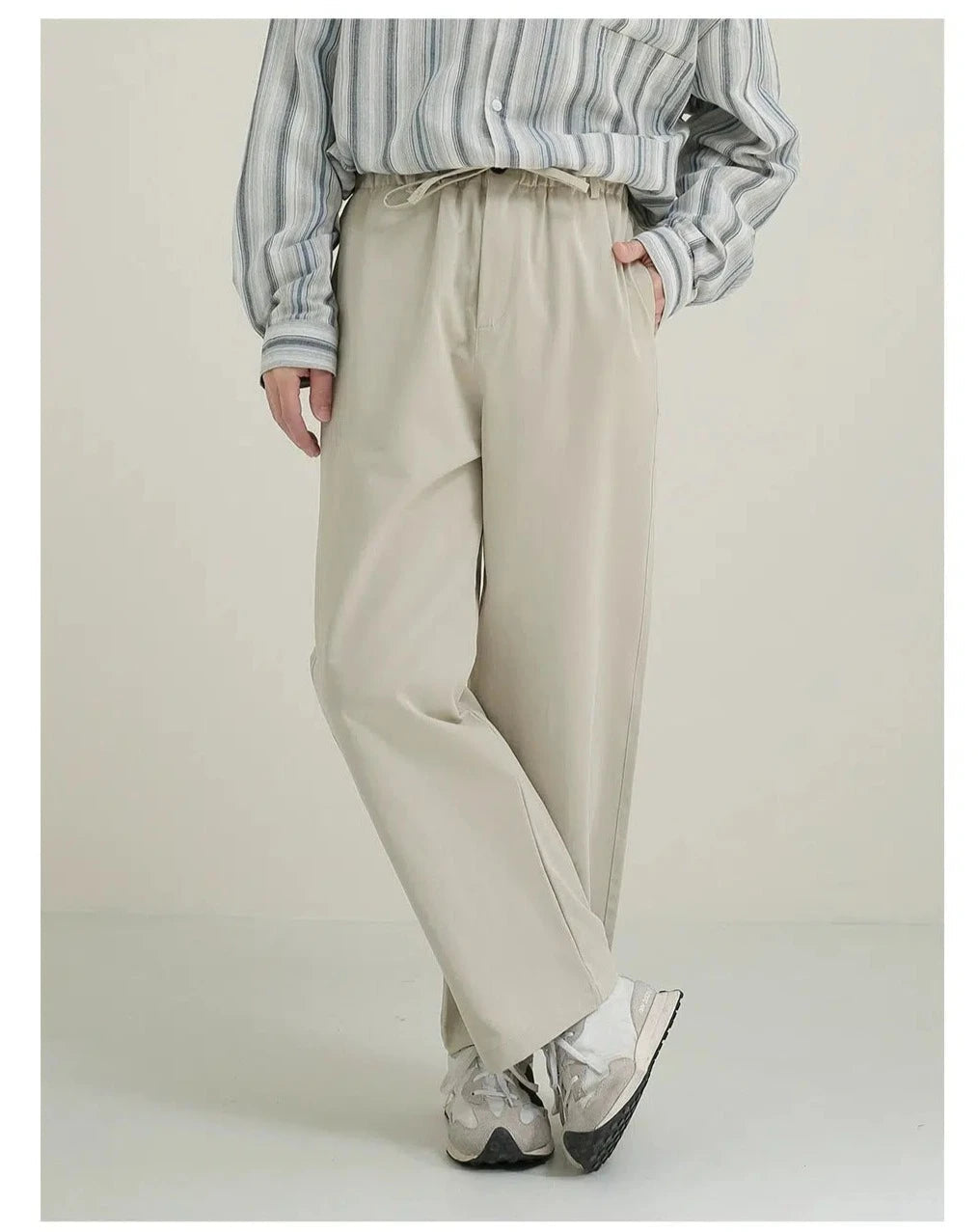 Elastic Waist Drawstring Straight Pants