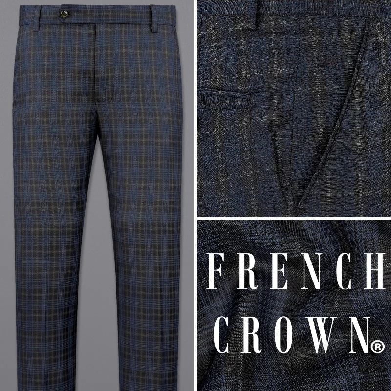 Plus Size Women's Drawstring - Waist Loungewear Pants in Soft FabricsFiord Navy Blue with Black Russian Plaid Pant Plus Size Women's Drawstring - Waist Loungewear Pants in Soft FabricsFiord Navy Blue with Black Russian Plaid Pant