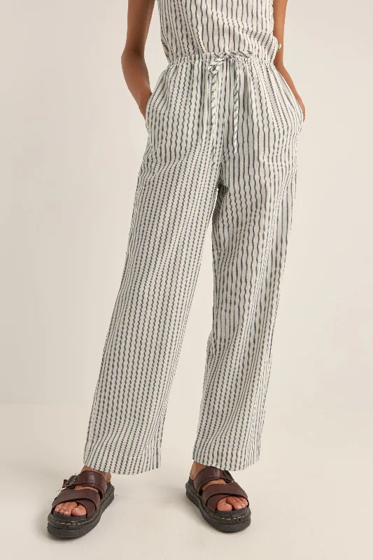 Palazzo Style Women's Printed Trousers in Bohemian PatternsFrankie Elastic Pant Navy Stripe Palazzo Style Women's Printed Trousers in Bohemian PatternsFrankie Elastic Pant Navy Stripe