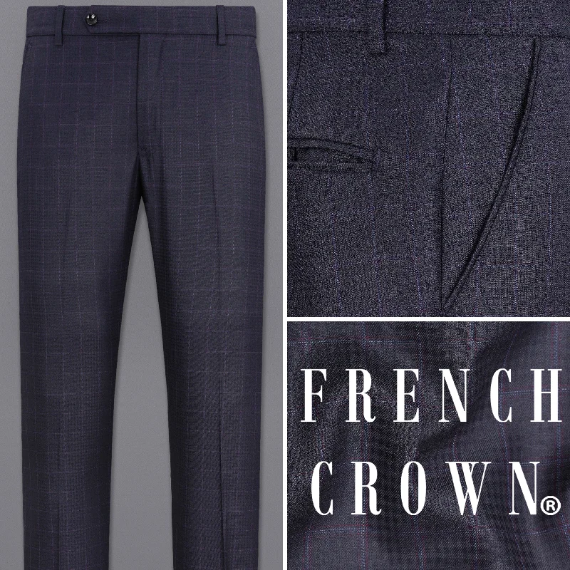 Tapered Leg Women's Wool Blend Trousers for WinterGravel Gray Plaid Pant