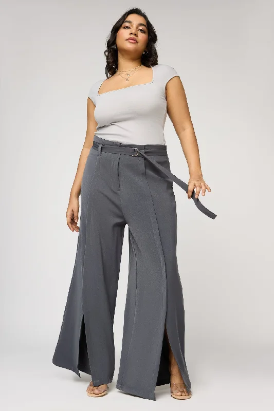 Cigarette Style Women's Printed Linen Blend Pants for Casual DaysDove Grey Curve Belted Flared Korean Pants Cigarette Style Women's Printed Linen Blend Pants for Casual DaysDove Grey Curve Belted Flared Korean Pants