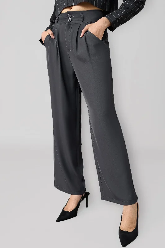 Tapered Leg Women's Wool Blend Trousers for WinterCharcoal Grey Korean Pleated Pants Tapered Leg Women's Wool Blend Trousers for WinterCharcoal Grey Korean Pleated Pants
