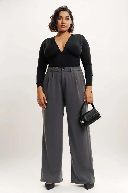 Tapered Leg Women's Wool Blend Trousers for WinterGrey Pleated Straight Fit Curve Korean Pant Tapered Leg Women's Wool Blend Trousers for WinterGrey Pleated Straight Fit Curve Korean Pant