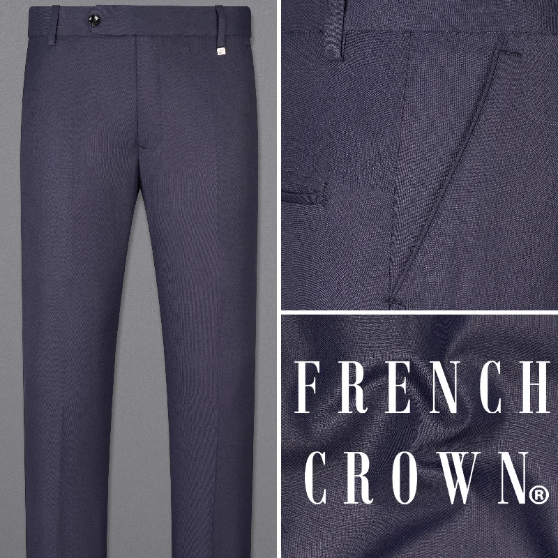 Straight - Leg Women's Vegan Leather Pants for a Chic LookGunmetal Blue Solid Pant