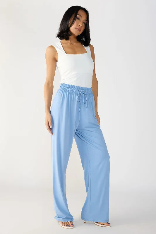 Women's Straight - Leg Linen Pants for a Breezy Summer LookPowder Blue Elasticated Flared Korean Pants Women's Straight - Leg Linen Pants for a Breezy Summer LookPowder Blue Elasticated Flared Korean Pants