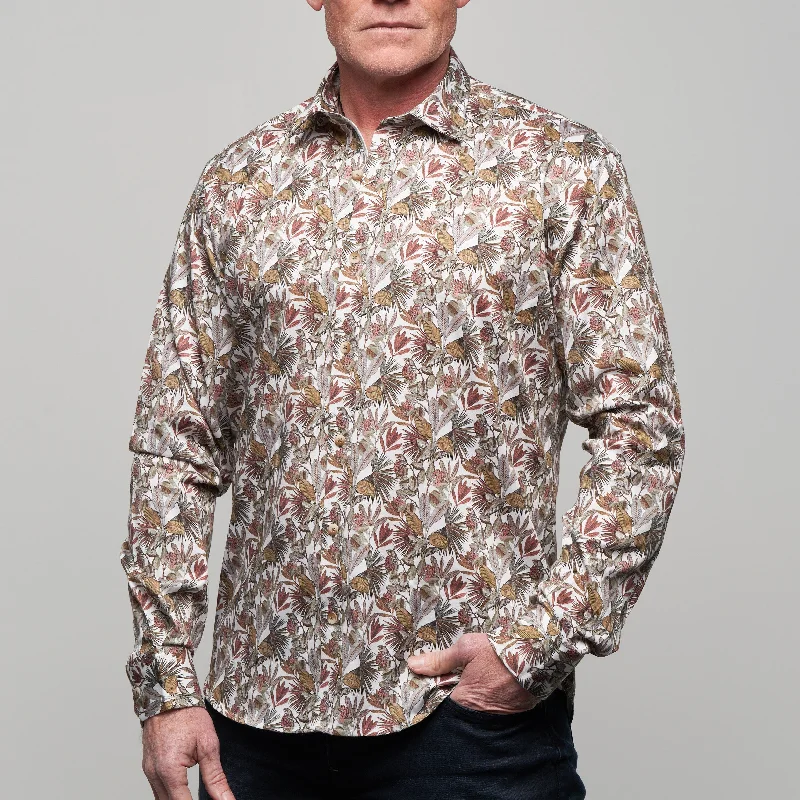 JF2307 JIMMY FOX Leaf Print Tailored Fit Long Sleeve Shirt