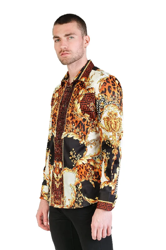 LEOPARD BAROQUE Rhinestone Long Sleeve Shirt