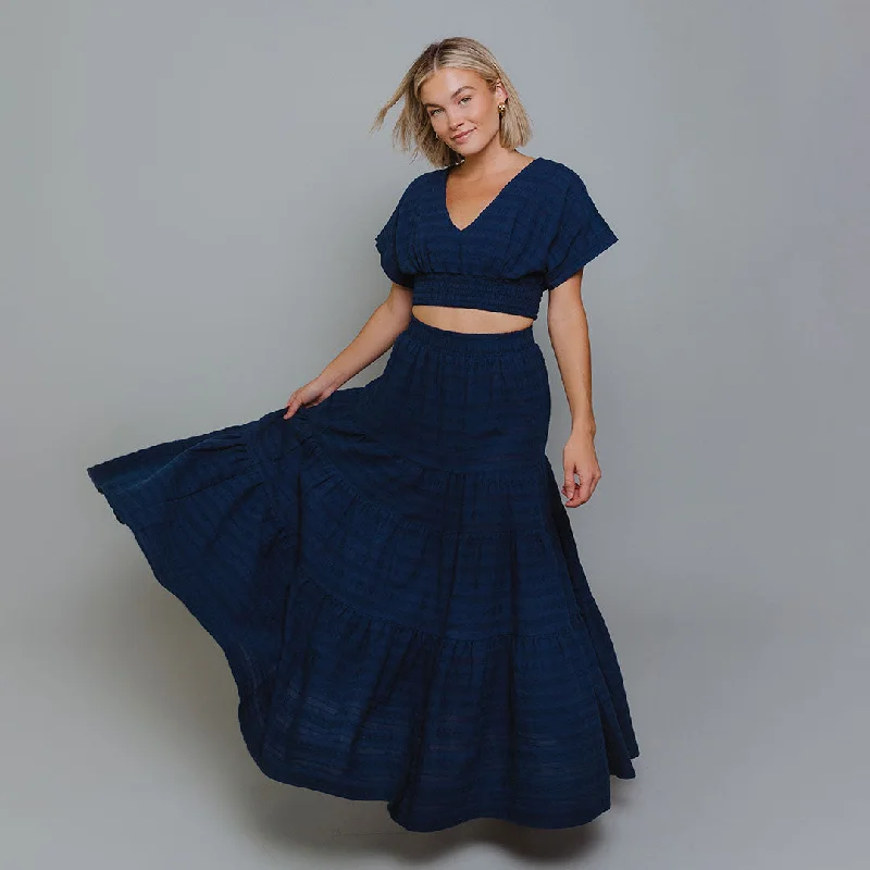 Palazzo Style Women's Printed Trousers in Bohemian PatternsMaxi Skirt, Navy