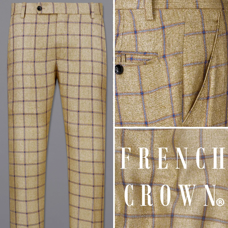 Plus Size Women's Drawstring - Waist Loungewear Pants in Soft FabricsMongoose Brown with Dianne Blue Windowpane Pant Plus Size Women's Drawstring - Waist Loungewear Pants in Soft FabricsMongoose Brown with Dianne Blue Windowpane Pant
